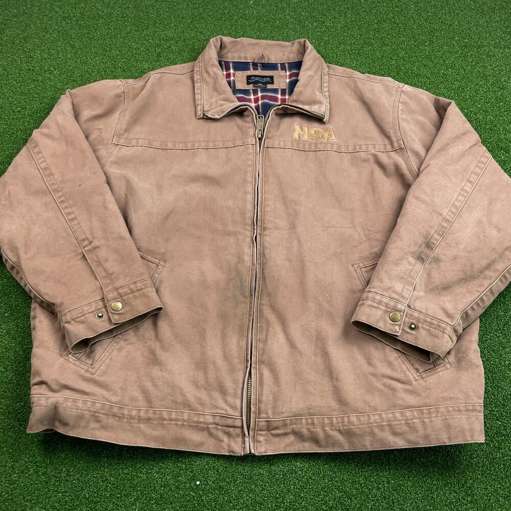 Vintage Burks Bay Brown Canvas NRA Plaid Lined Zip Up Jacket 2XL